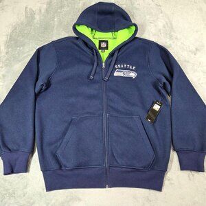 Seattle Seahawks Jacket Mens L Navy Waffle Knit Full Zip Lined Hoodie G-III NEW